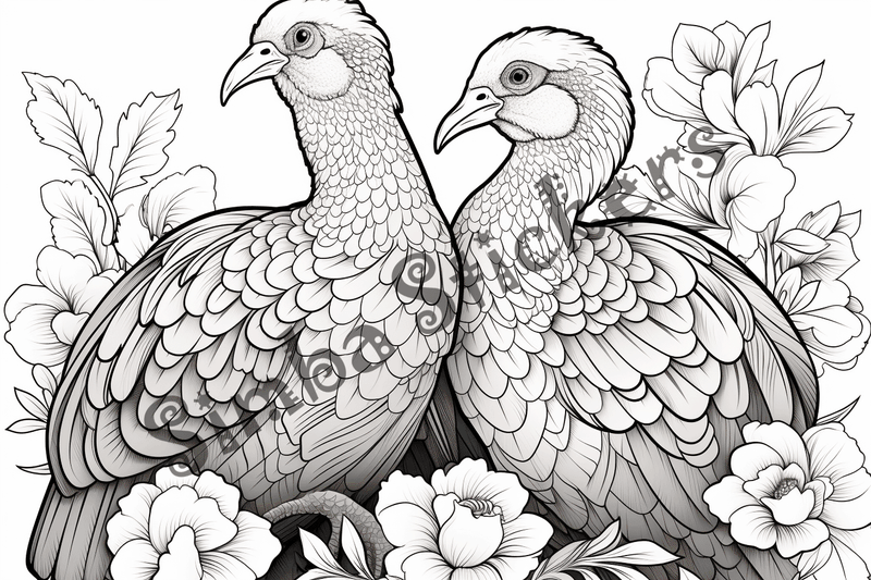 Colouring pages, bundle of turkeys in love, 10 images
