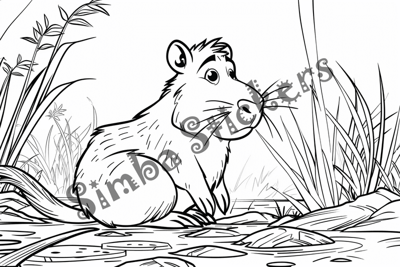 Colouring pages, bundle of capybaras looking cute, 10 images
