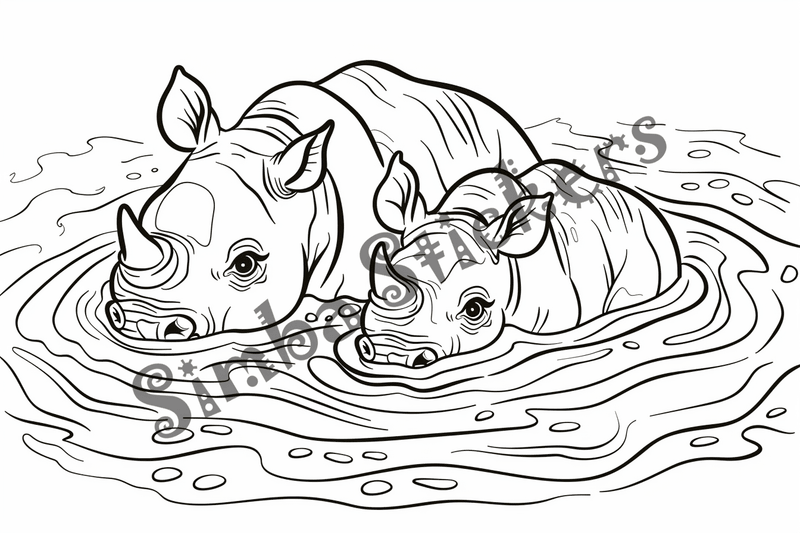 Colouring pages, bundle of rhinos, 10 images 2