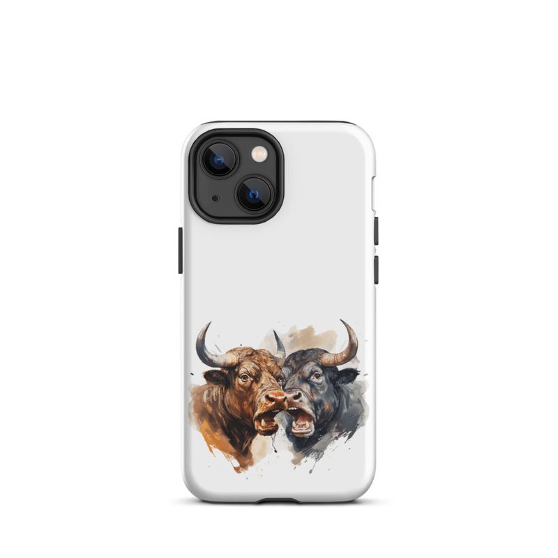 Tough Case for iPhone, Bulls facing up to each other, watercolour, dx5eff