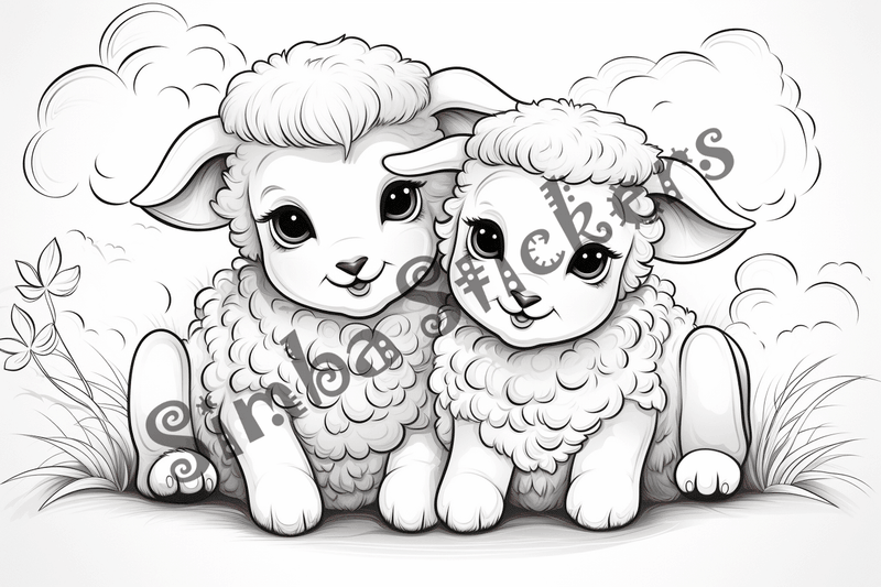 Colouring pages, bundle of sheep in love, 10 images