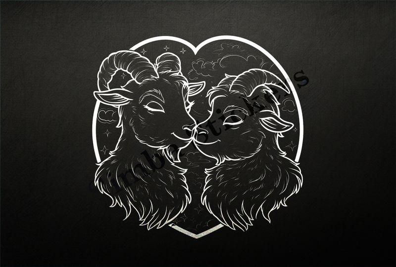 Goat younglings nose-to-nose, outline art