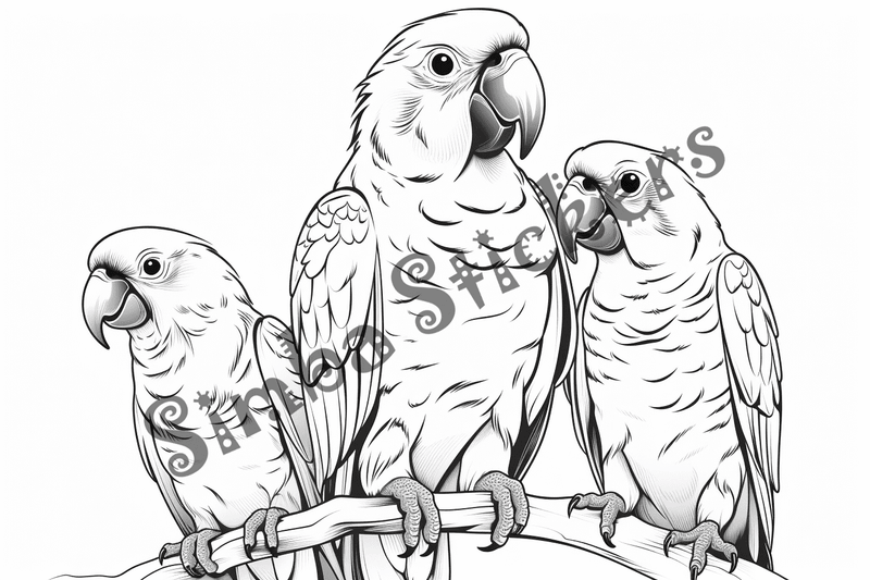 Colouring pages, bundle of parrots, 25 images