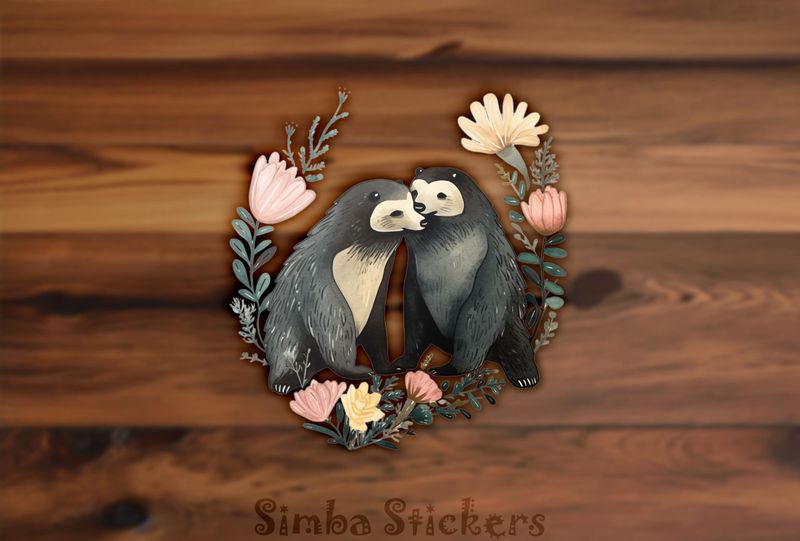 Honey Badgers affectionately in love , watercolour, wxup75
