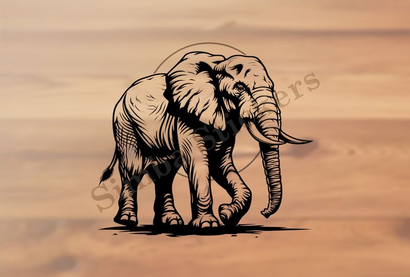 Elephant, side view with background halo, outline art
