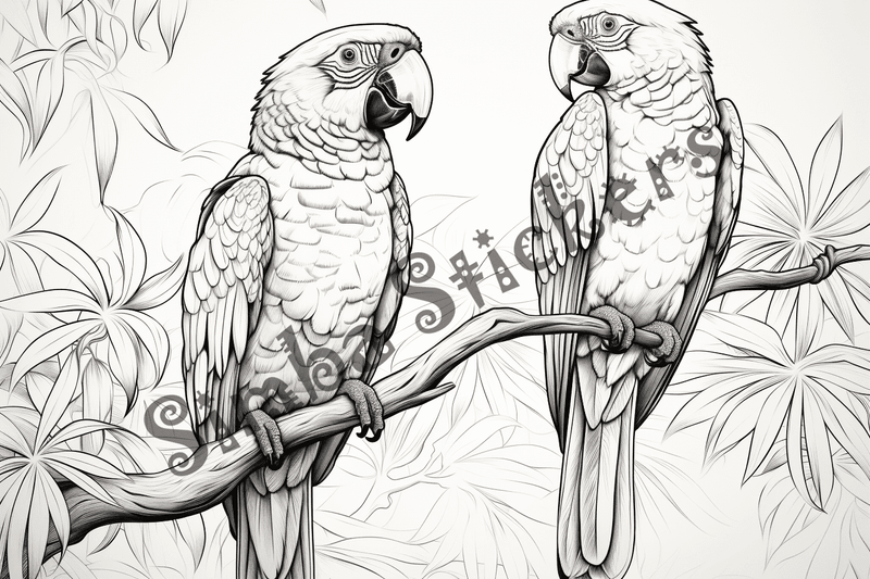 Colouring pages, bundle of parrots, 25 images