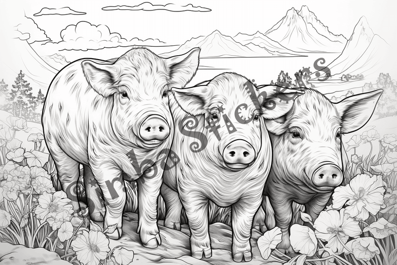 Colouring pages, bundle of pigs in love, 10 images
