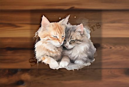 Cats cuddling, watercolour