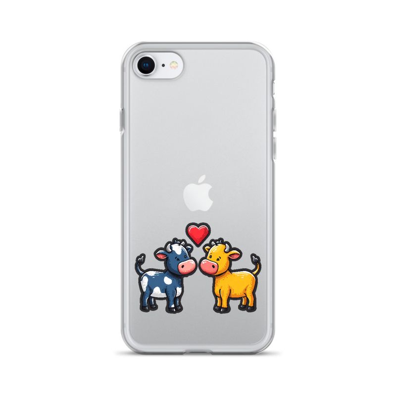 Clear Case for iPhone, Cattle, bull and cow in love, colourful , heart in picture, fvta2y