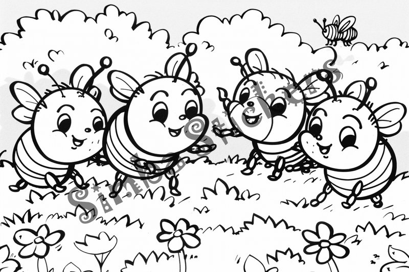 Colouring pages, bundle of bees, 25 images