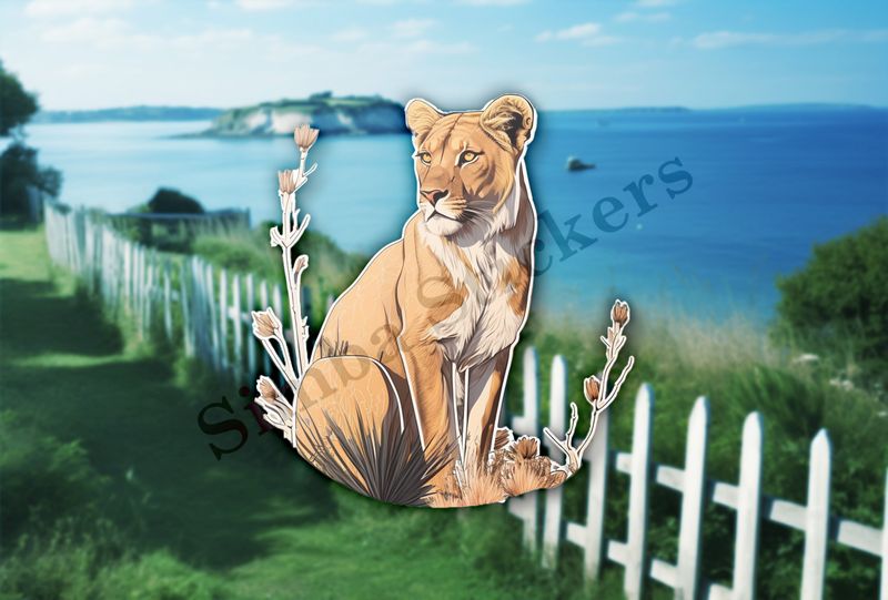 Female lion sitting in the Savanna