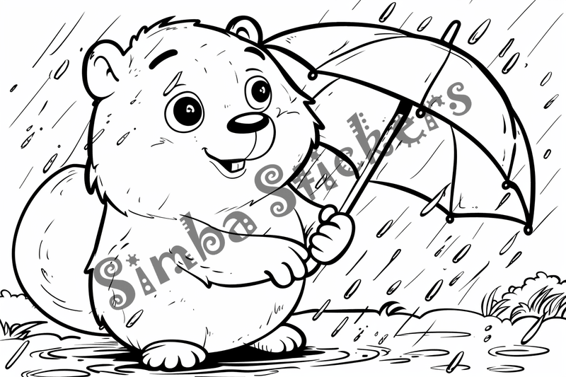 Colouring pages, bundle of groundhogs in the rain, 10 images
