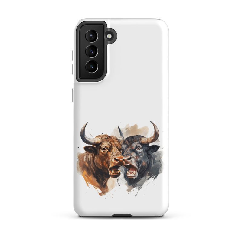 Tough Case for Samsung, Bulls facing up to each other, watercolour, dx5eff