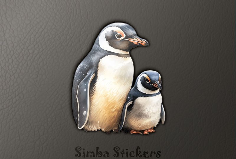 Penguin with youngling, watercolour, o6euv4