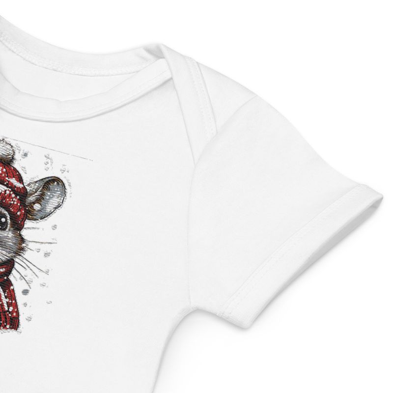 Embroidered Organic Cotton Baby Bodysuit, 3-18 Months, Elephant, face with large trunk and tusks