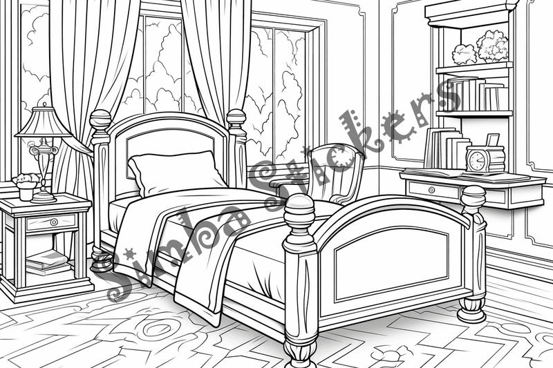 Colouring pages, bundle of house bedrooms, 25 images 2