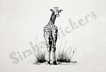 Giraffe from behind, head turned backwards to the right, outline art