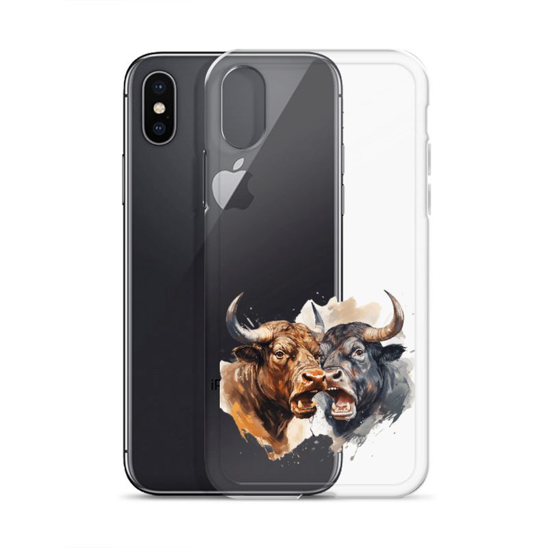 Clear Case for iPhone, Bulls facing up to each other, watercolour, dx5eff