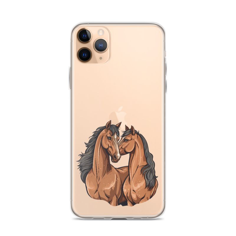 Clear Case for iPhone, Two brown horses snuggling, tdwcyd