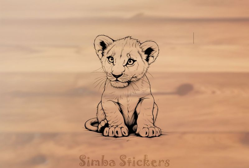 Lion cub sitting down, outline art, msjn2a