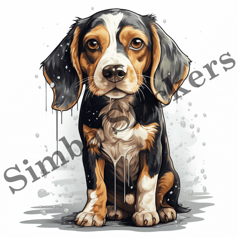 Beagle dogs in the rain, image set, 10 images