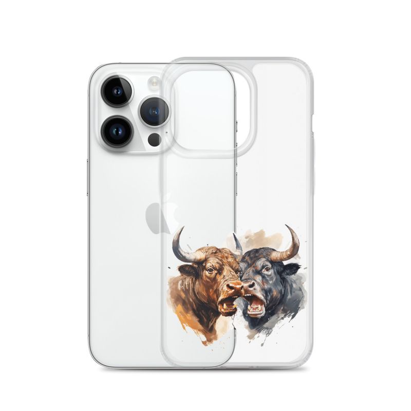 Clear Case for iPhone, Bulls facing up to each other, watercolour, dx5eff