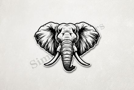 Elephant, face, large trunk and tusks, outline art