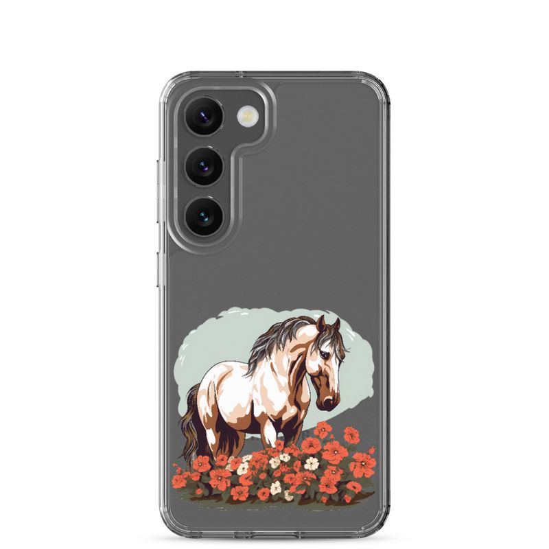 Clear Case for Samsung, Brown horse in field of red flowers, n4w2fj