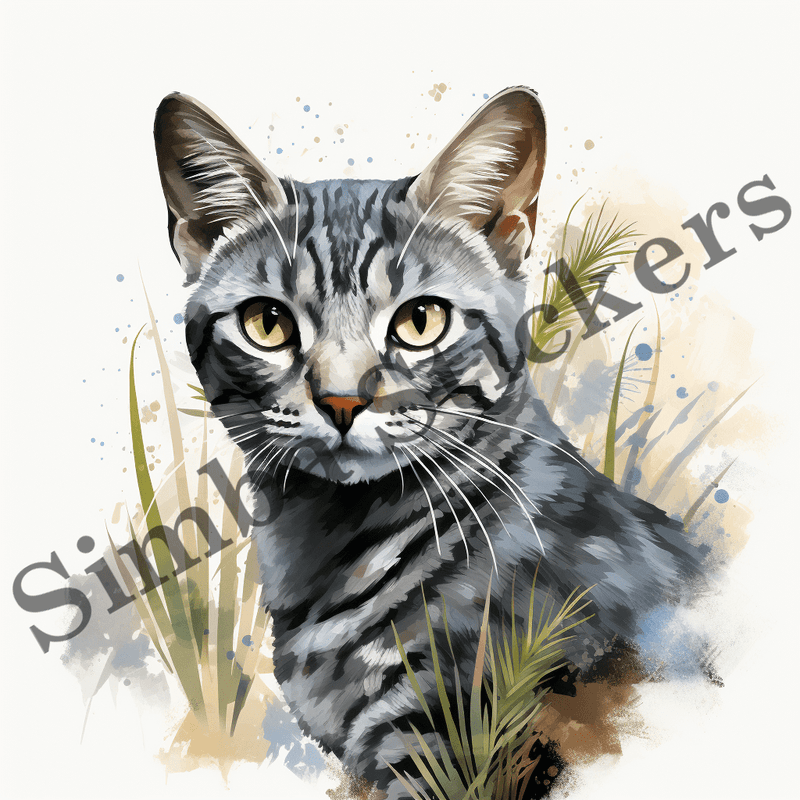 Egyptian Mau cat, watercolour, image set, 10 images