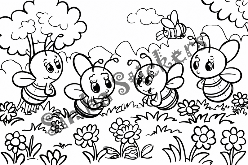 Colouring pages, bundle of bees, 50 images