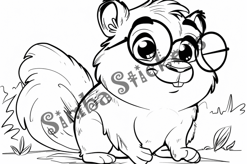 Colouring pages, bundle of beavers in glasses, 10 images