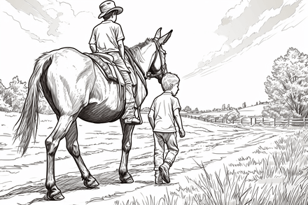 Colouring pages, bundle of mules carrying passengers, 10 images