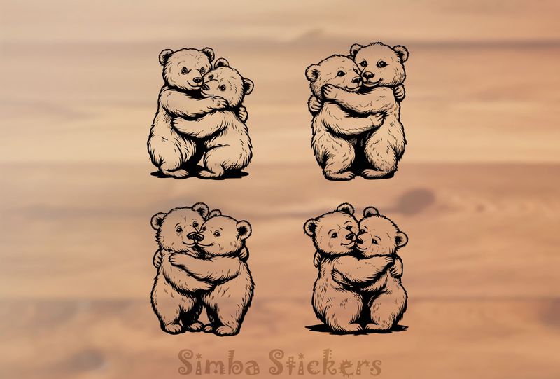 Bears in loving embrace cheek-to-cheek, 4-in-1, outline art, w1ul8x