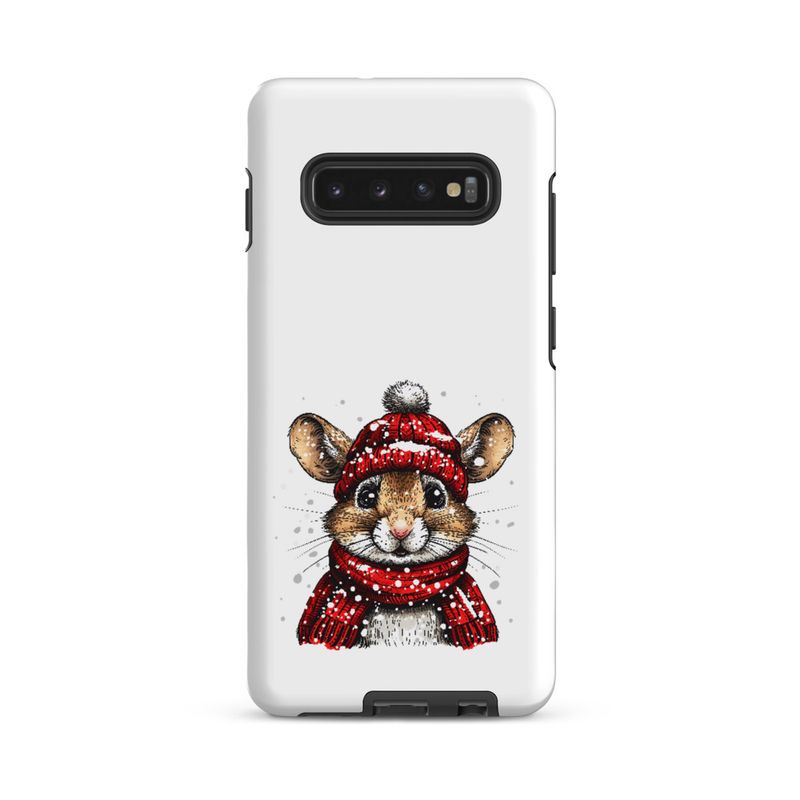 Tough Case for Samsung, Mouse wearing red winter hat and scarf in the snow, xg8dl3