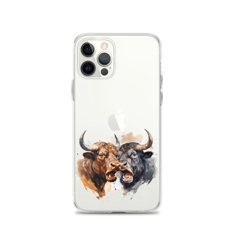 Clear Case for iPhone, Bulls facing up to each other, watercolour, dx5eff