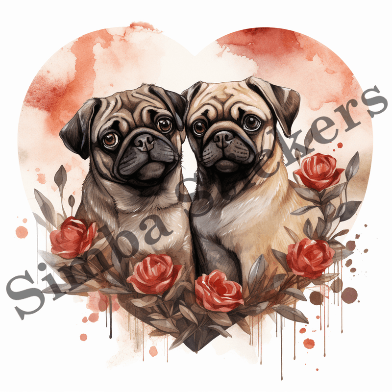 Pug dogs in love, image set, 10 images