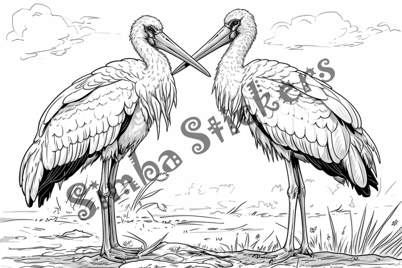 Colouring pages, bundle of marabou storks 2, 25 images