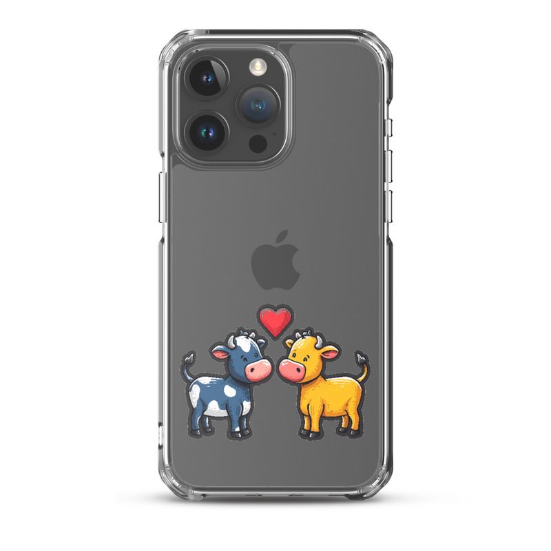Clear Case for iPhone, Cattle, bull and cow in love, colourful , heart in picture, fvta2y