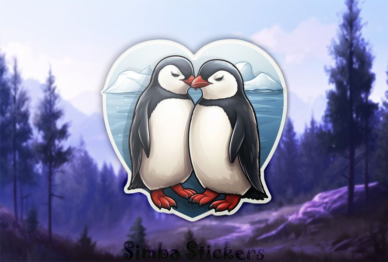 Penguins beak-to-beak with Arctic background, qnrk7v