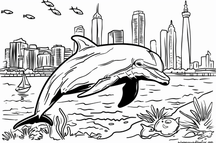 Colouring pages, bundle of dolphins above water, 10 images