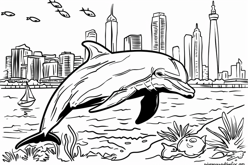 Colouring pages, bundle of dolphins above water, 10 images