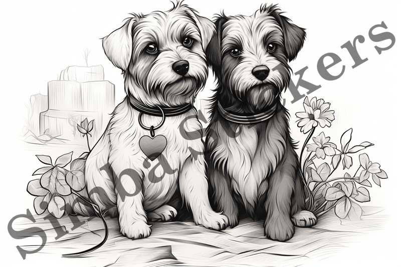 Colouring pages, Bundle of dogs in love, 10 images