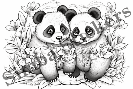 Colouring pages, bundle of pandas in love, 10 images, 3qy9m5