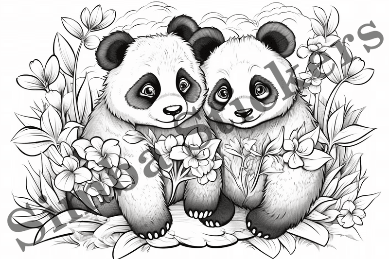 Colouring pages, bundle of pandas in love, 10 images, 3qy9m5