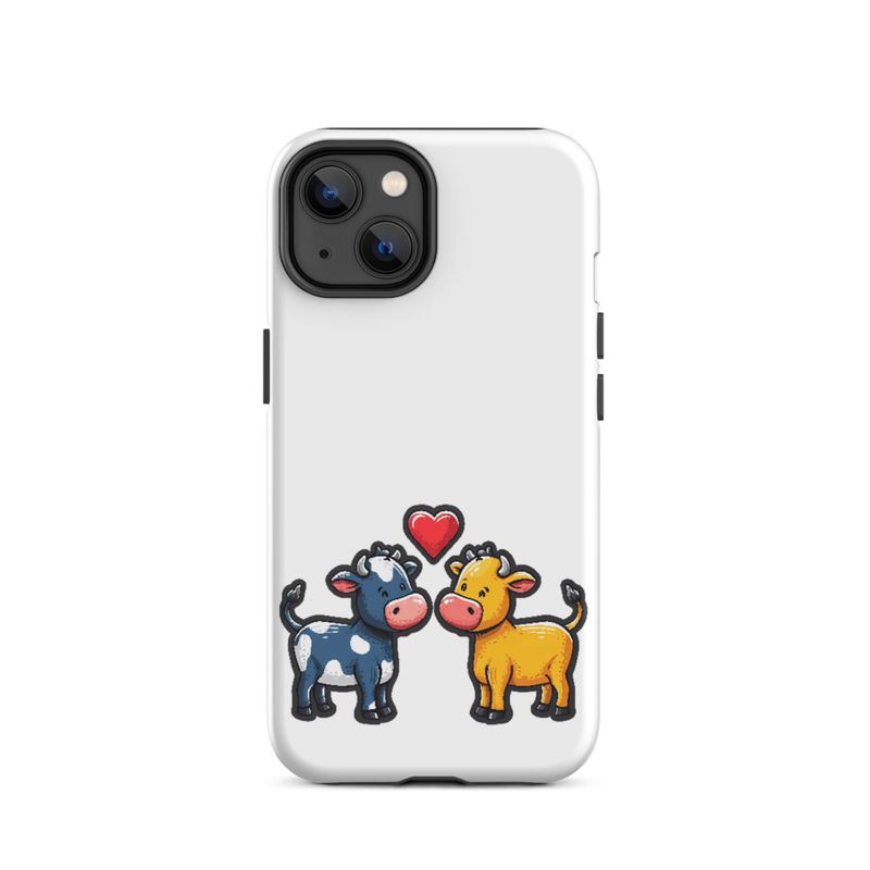 Tough Case for iPhone, Cattle, bull and cow in love, colourful , heart in picture, fvta2y