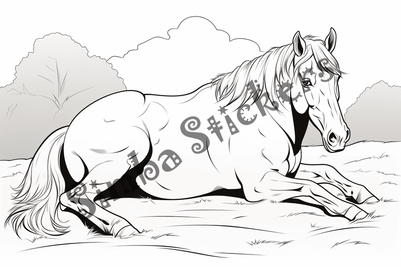 Colouring pages, bundle of horses on stomach, 10 images