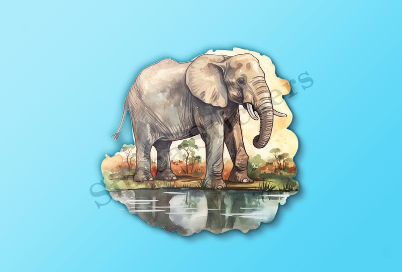 Elephant next to a pond in the Savanna  