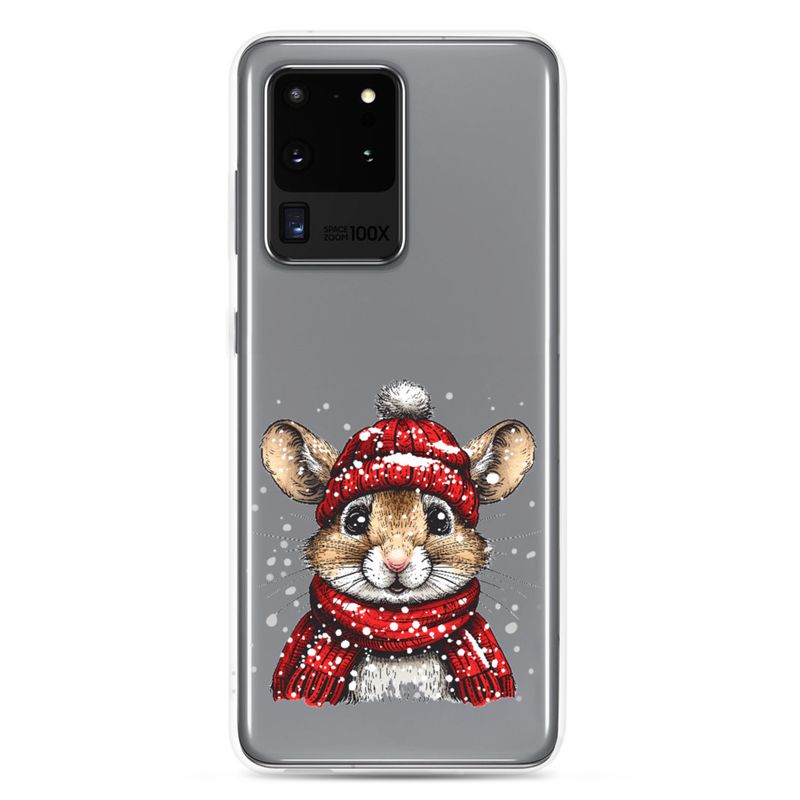 Clear Case for Samsung, Mouse wearing red winter hat and scarf in the snow, xg8dl3
