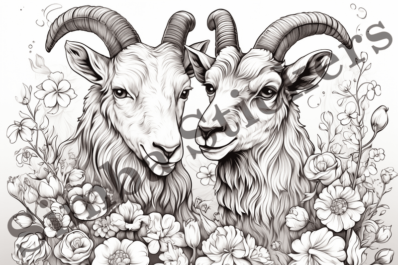 Colouring pages, Bundle of goats in love, 10 images