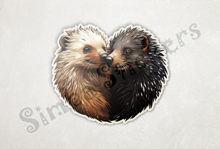 Porcupines in love nose-to-nose, in heart shape